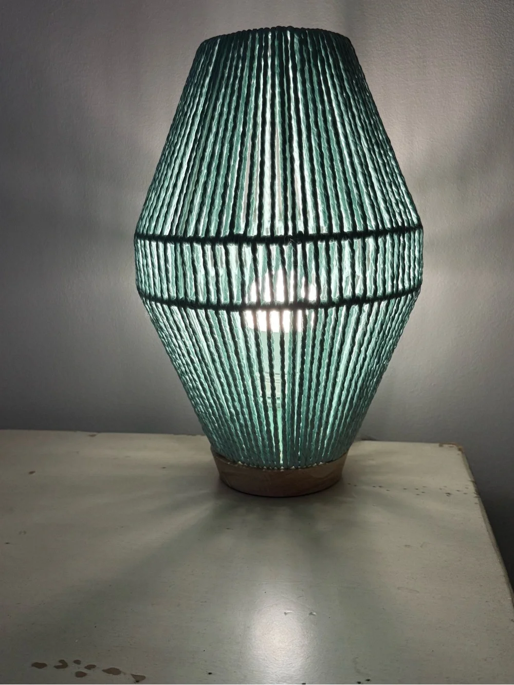 Sage Rope Lantern Table Lamp with Wooden Base
